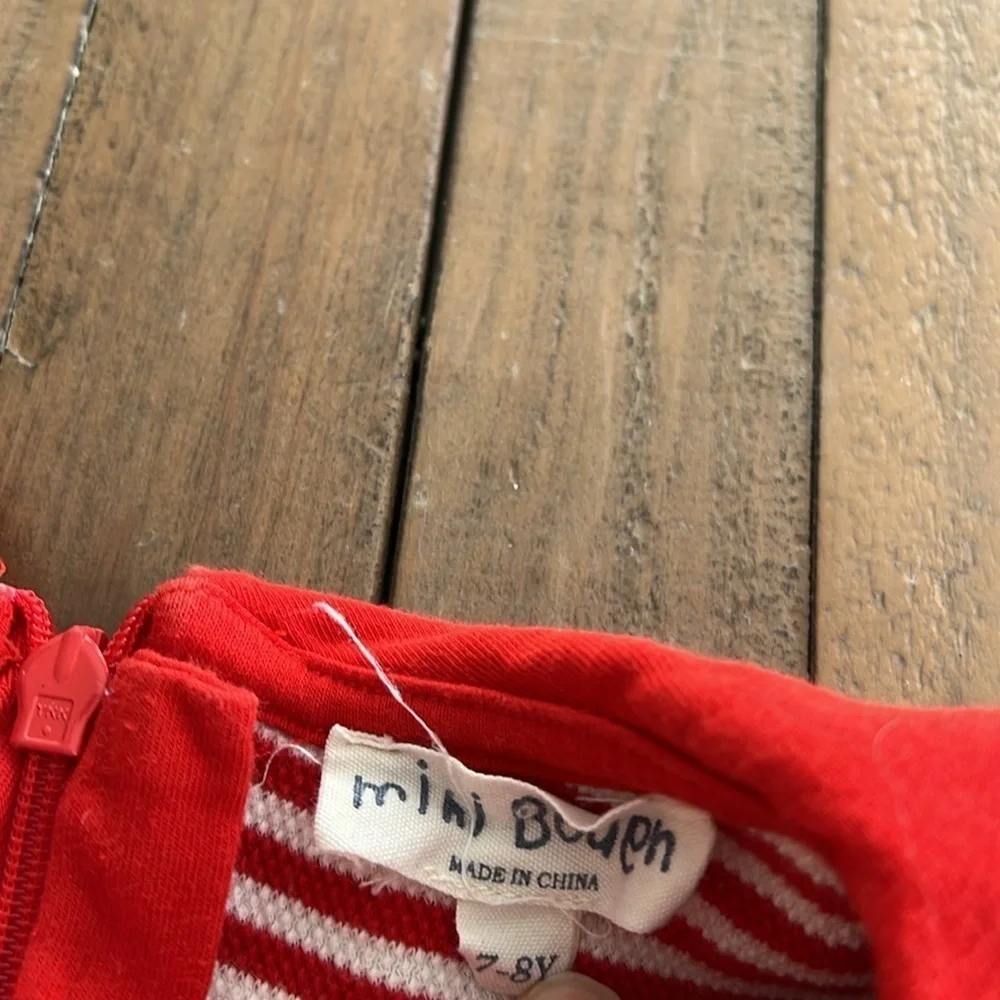 Mini Boden red and white striped collared twirl dress